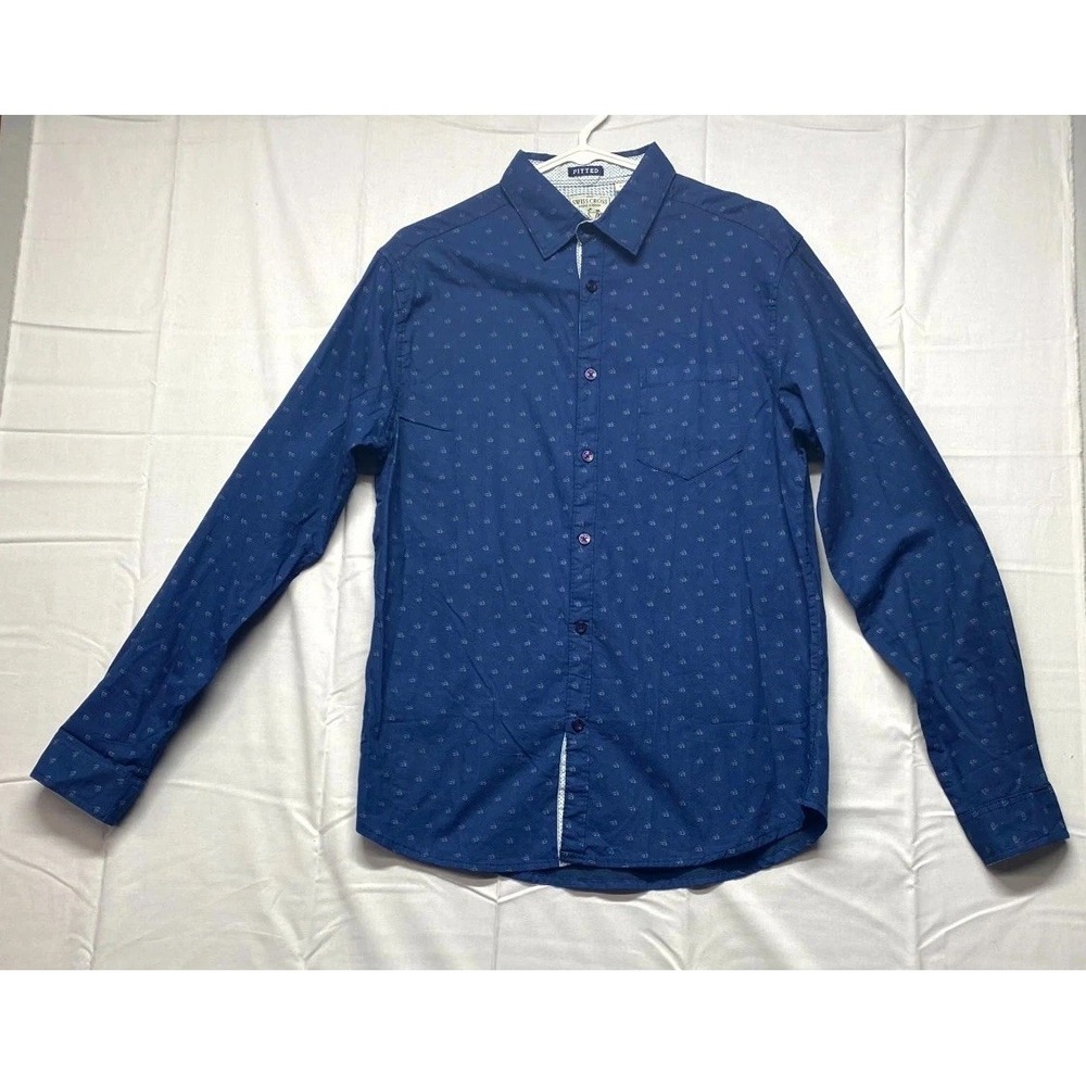 Swiss Cross Original Trailblazer Shirt Mens Large Blue Printed Fitted Button Up